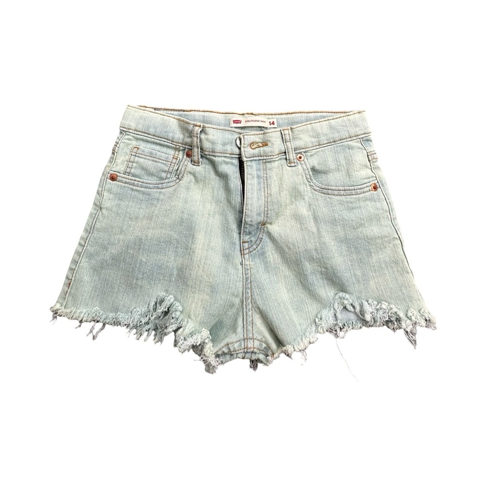 Levi's Shorts Girls 14 Blue Girlfriend Short Frayed Hem Light Wash Stretch Denim